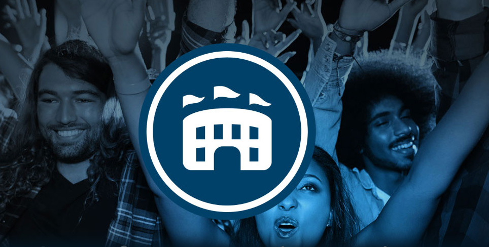 EverSmart venues icon over a blue-lit concert crowd